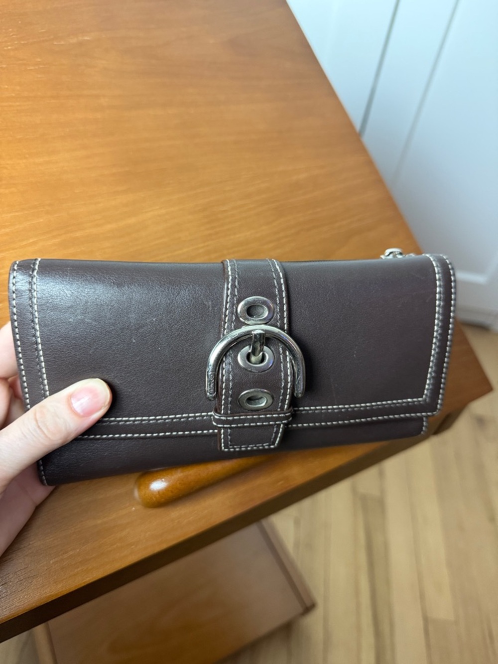 Vintage Coach Y2K soho trifold leather wallet stitch detail silver buckle - Picture 4 of 16